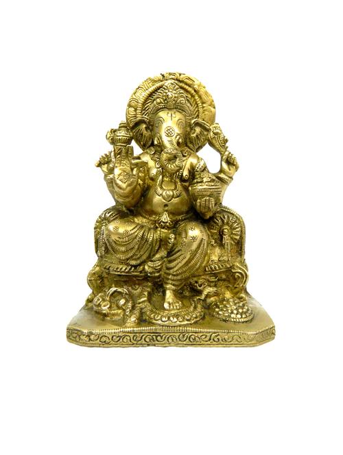 decorative brass god idol of sitting ganesh handicrafts product - 14569630 - Very Small Image - 1