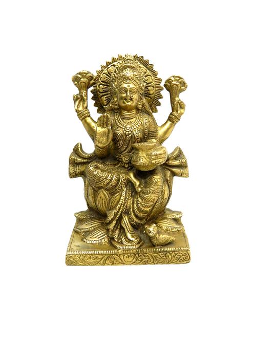 decorative brass religious idol of sitting laxmi on kamal handicrafts product - 14569631 - Very Small Image - 1