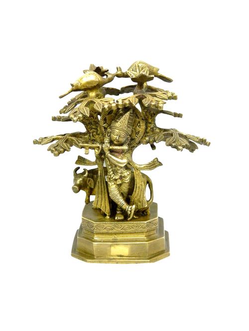 decorative brass statue of krishna with tree handicrafts product - 14569718 - Very Small Image - 1