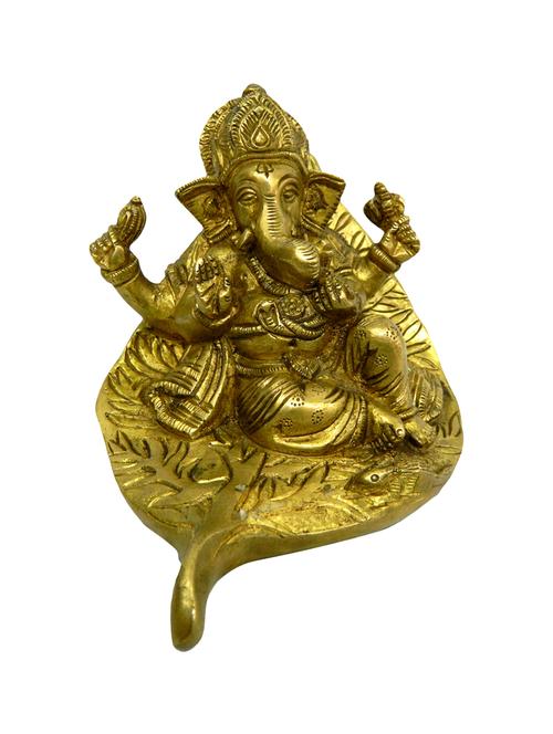 decorative brass statue of ganesh sitting on pan handicrafts product - 14569807 - Very Small Image - 1
