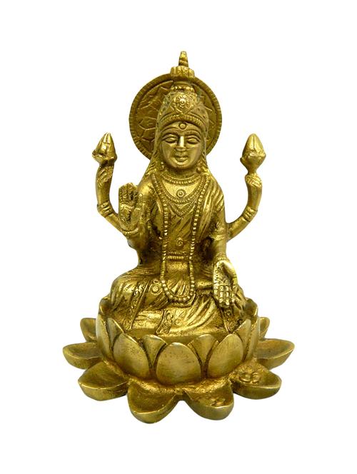 decorative brass statue of laxmi sitting on kamal handicrafts product - 14569825 - Very Small Image - 1