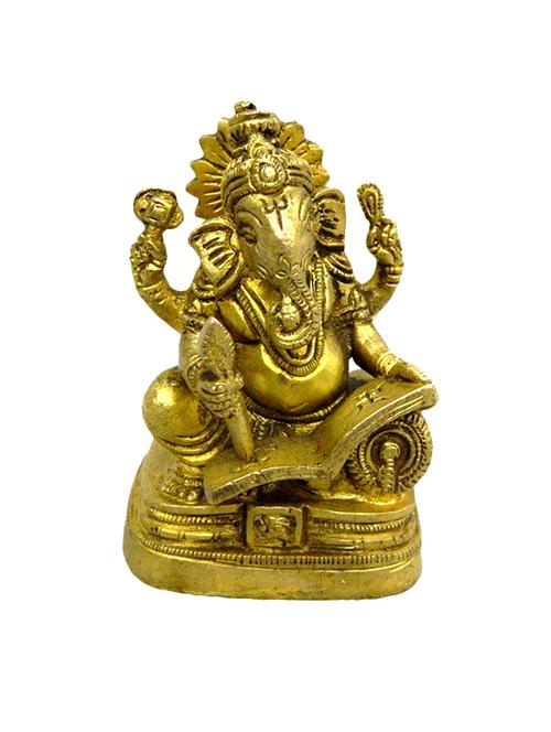 decorative brass statue of writing ganesh handicrafts product - 14569833 - Very Small Image - 1