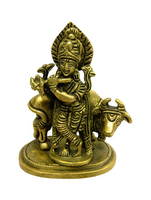 decorative brass statue of krishna with cow handicrafts product - 14569838 - Very Small Image - 1