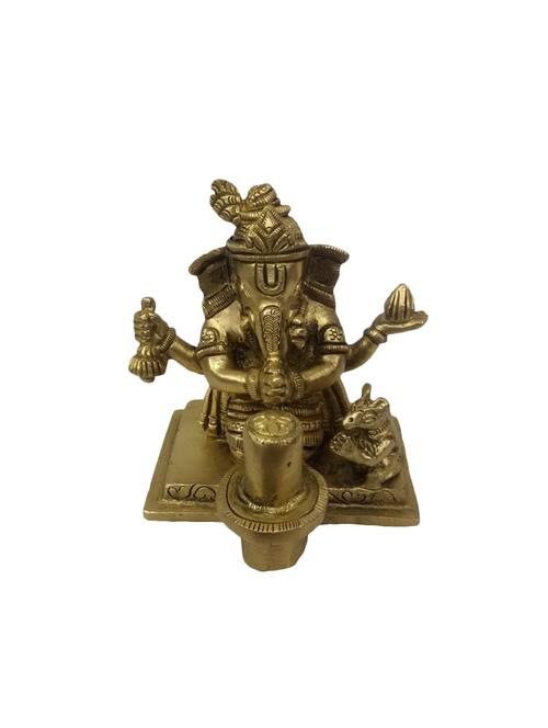 decorative brass statue of ganesh with shivling pooja handicrafts product - 14569980 - Very Small Image - 1