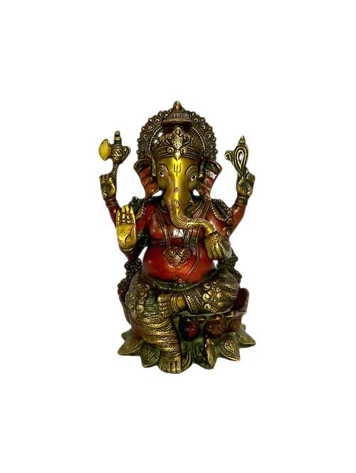 decorative brass statue of ganesh on sitting kamal handicrafts product - 14570013 - Very Small Image - 1