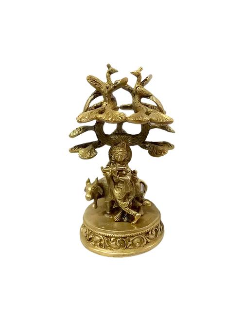 decorative brass statue of krishna with cow handicrafts product - 14570015 - Very Small Image - 1