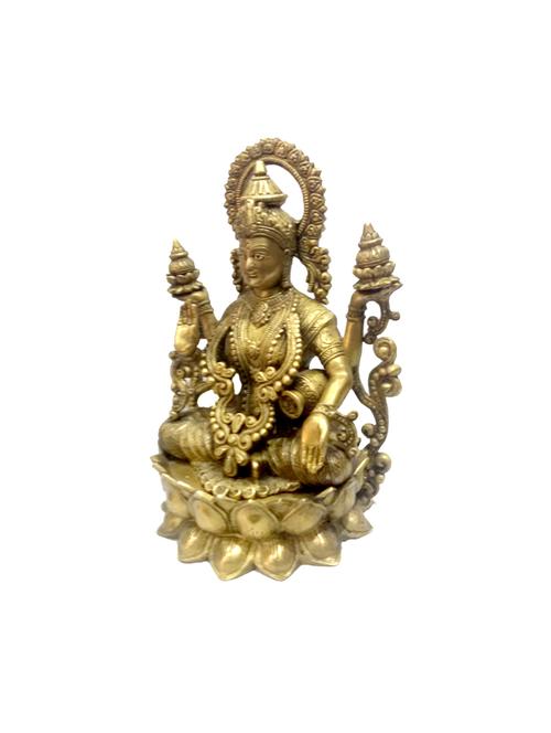 decorative brass religious idol of sitting laxmi handicrafts product - 14570045 - Very Small Image - 1