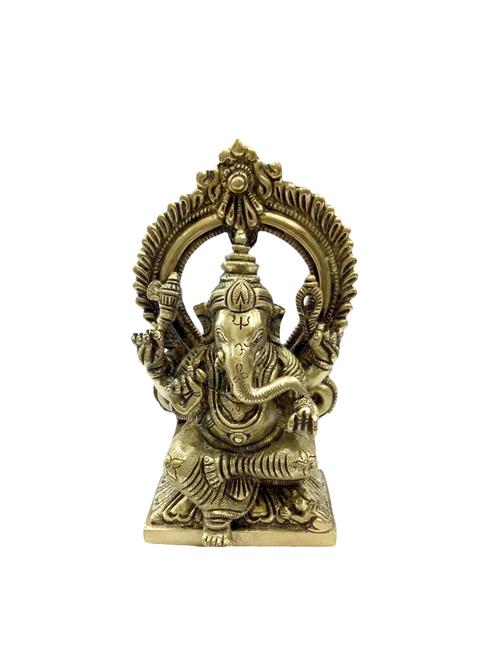 decorative brass statue of sitting ganesh with bajath handicrafts product - 14570091 - Very Small Image - 1