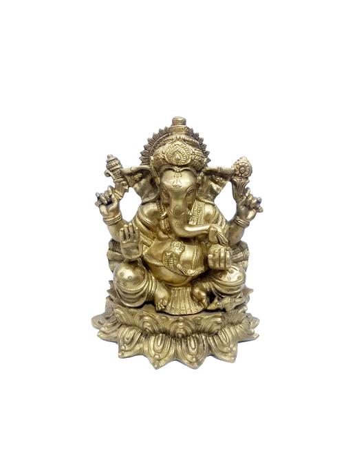 decorative brass statue of god ganesha sitting on kamal handicrafts product - 14570145 - Very Small Image - 1