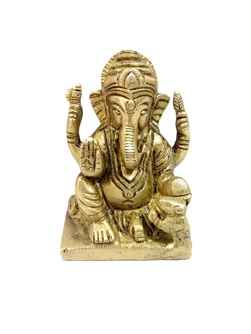decorative brass small statue of sitting ganesh handicrafts product - 14570191 - Very Small Image - 1