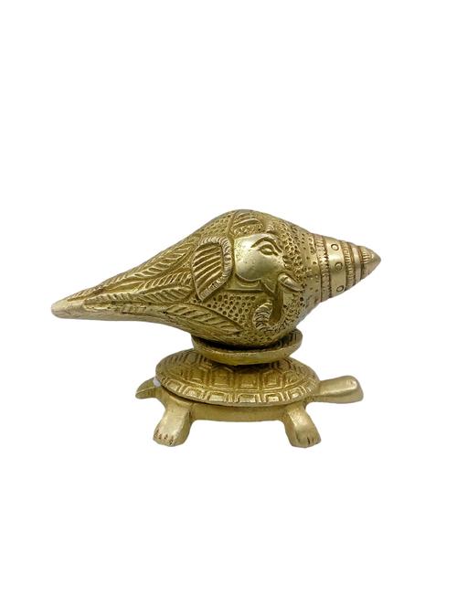 decorative brass ganesh shankh on tortoise handicrafts product - 14570211 - Very Small Image - 1