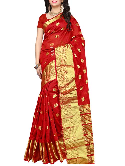 red woven saree with blouse - 14572708 - Very Small Image - 1