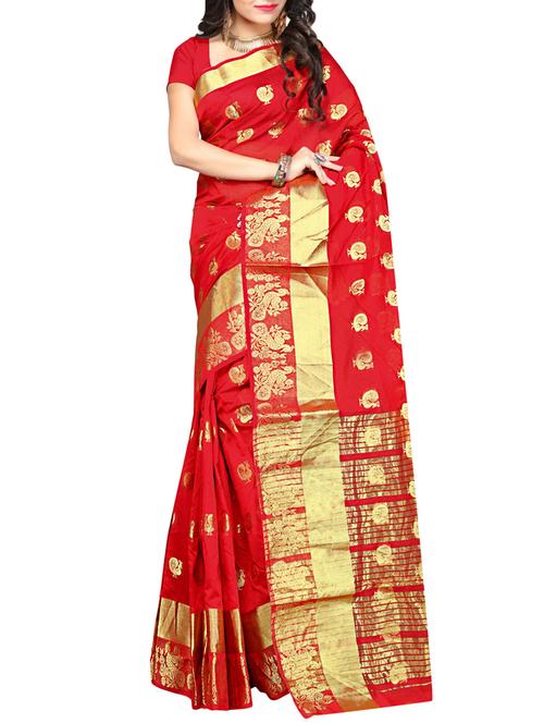 red woven saree with blouse - 14572715 - Very Small Image - 1
