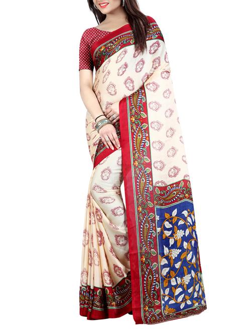 off white printed saree with blouse - 14573452 - Very Small Image - 1