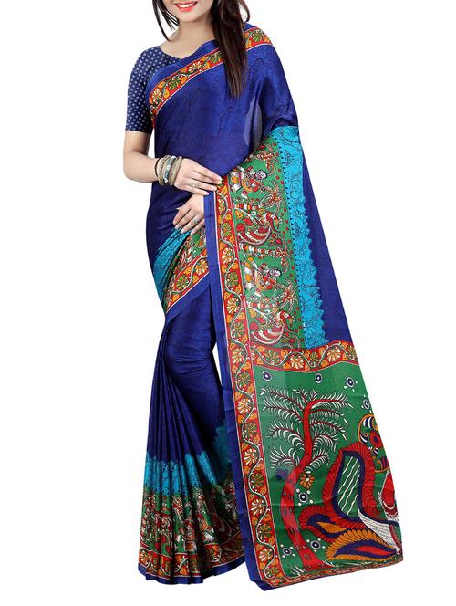 blue georgette printed saree with blouse - 14573457 - Very Small Image - 1