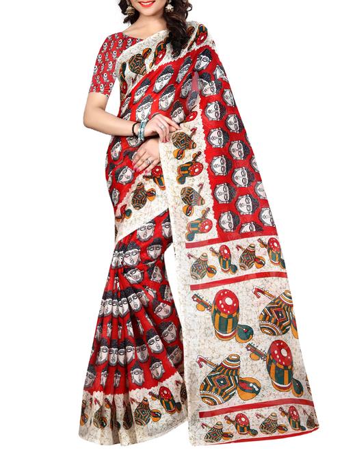 red bhagalpuri printed saree with blouse - 14573466 - Very Small Image - 1