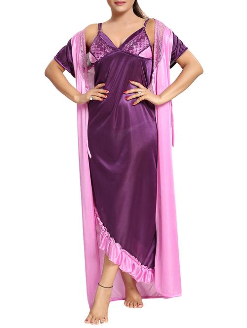 lace detail nighty with robe set - 14574189 - Very Small Image - 1