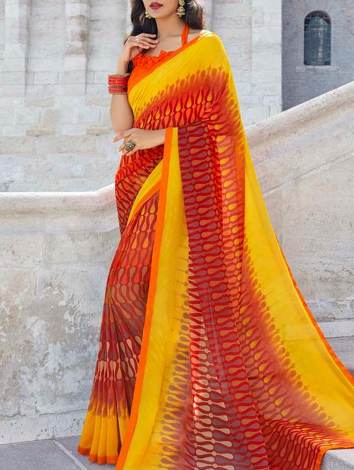 multi colored georgette printed saree with blouse - 14574383 - Very Small Image - 1