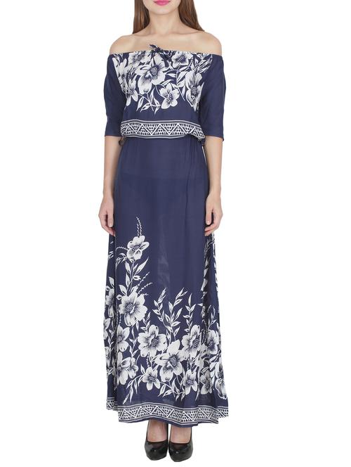 navy blue printed maxi dress - 14574407 - Very Small Image - 1