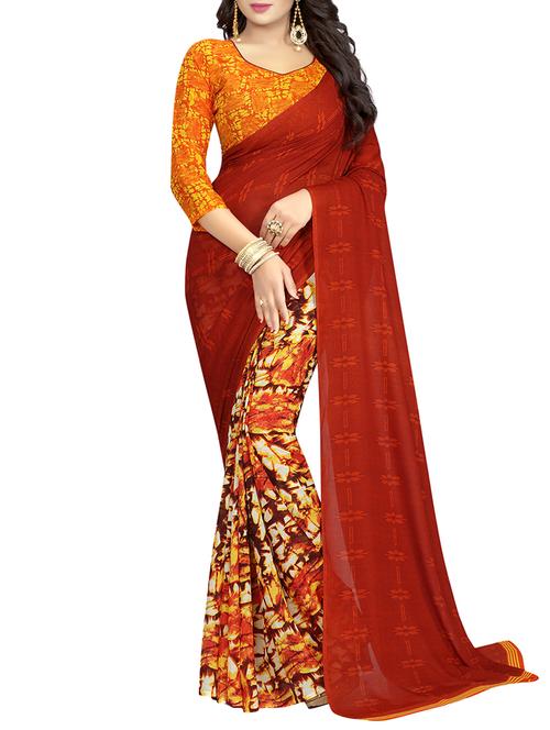red half & half saree with blouse - 14574439 - Very Small Image - 1