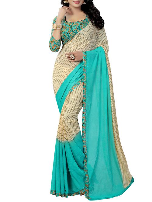 beige georgette printed saree with blouse - 14574442 - Very Small Image - 1