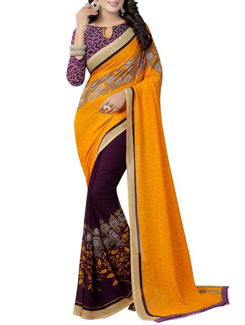 mustard half & half saree with blouse - 14574446 - Very Small Image - 1