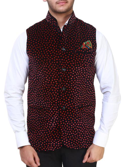 red velvet nehru jacket - 14575846 - Very Small Image - 1