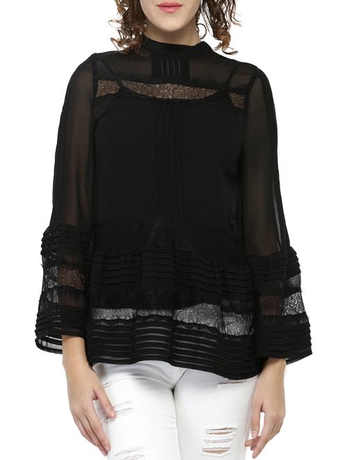 lace insert pintucked sheer top - 14578462 - Very Small Image - 1