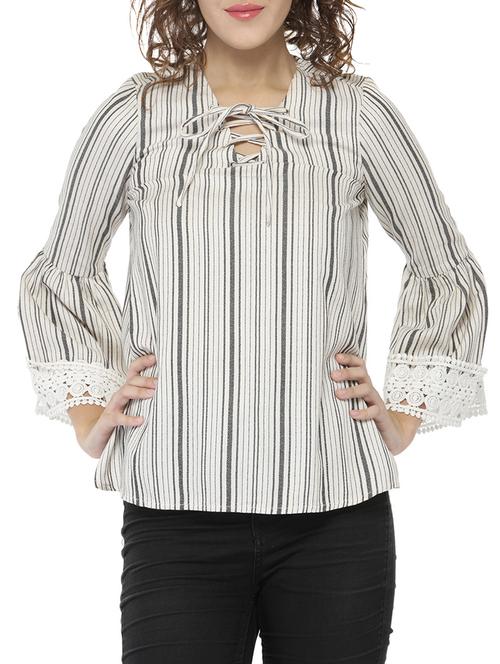 lace trim lace up detail striped top - 14578465 - Very Small Image - 1