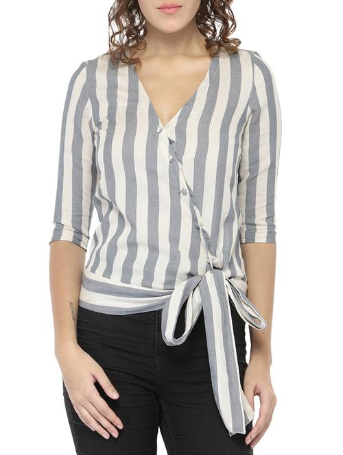 grey striped cotton top - 14578469 - Very Small Image - 1