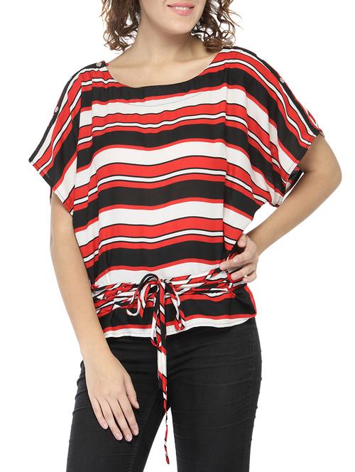 criss cross lace up detail striped top - 14578470 - Very Small Image - 1
