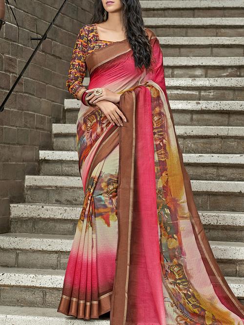 red chanderi saree with blouse - 14579885 - Very Small Image - 1
