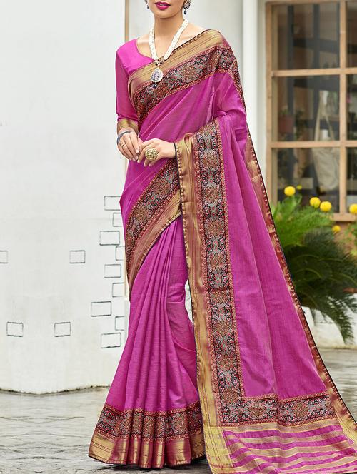 pink bordered saree with blouse - 14579893 - Very Small Image - 1