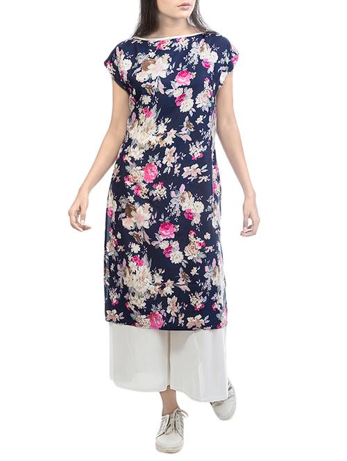 blue poly crepe straight kurta - 14581539 - Very Small Image - 1