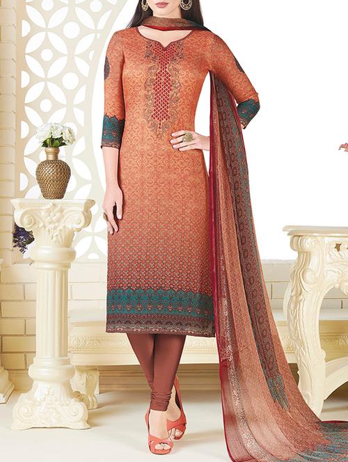 embroidered unstitched churidaar suit - 14584420 - Very Small Image - 1