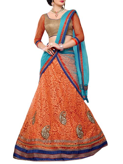 orange net lehenga - 14584613 - Very Small Image - 1