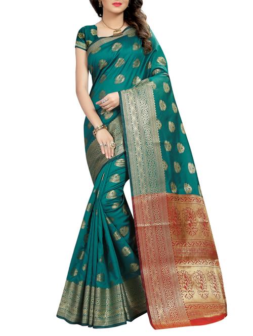 zari floral woven saree with blouse - 14584922 - Very Small Image - 1