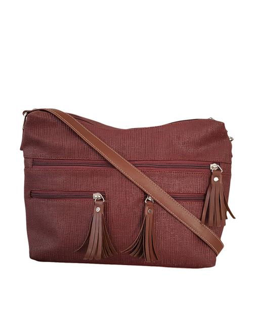 maroon leatherette regular sling bag - 14585444 - Very Small Image - 1