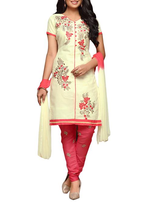 white cotton blend embroidered dress material - 14585456 - Very Small Image - 1
