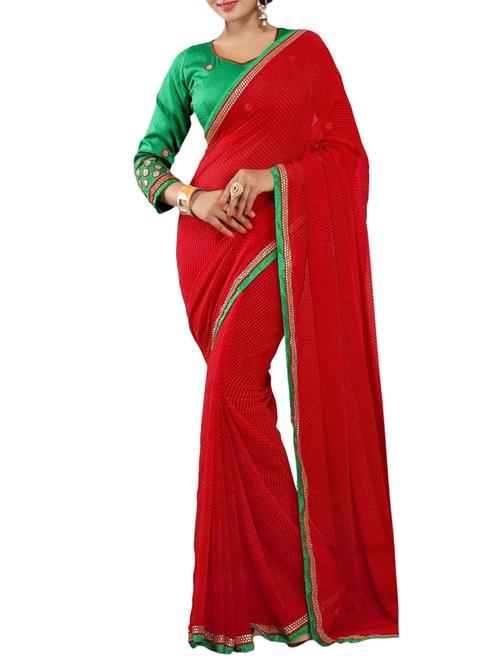 cherry red printed saree with blouse - 14585567 - Very Small Image - 1