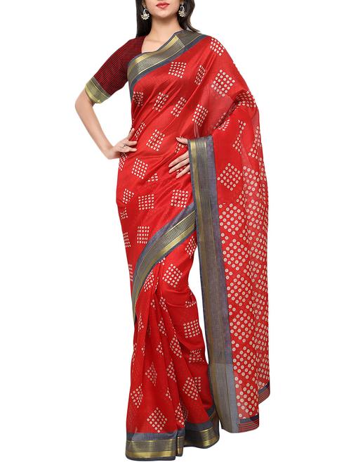 red silk printed saree with blouse - 14585575 - Very Small Image - 1