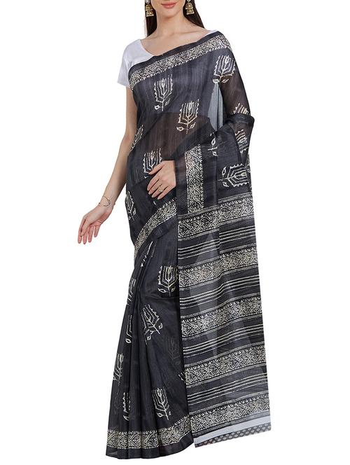 black art silk printed saree with blouse - 14585603 - Very Small Image - 1