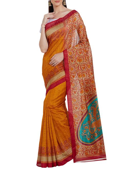 orange art silk printed saree with blouse - 14585604 - Very Small Image - 1