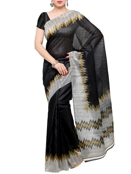 black art silk printed saree with blouse - 14585621 - Very Small Image - 1