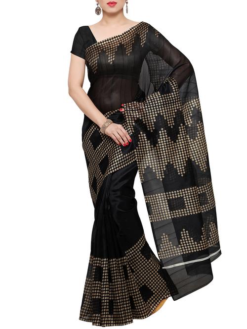 black art silk printed saree with blouse - 14585622 - Very Small Image - 1