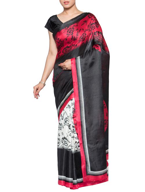 black & white printed saree with blouse - 14585632 - Very Small Image - 1