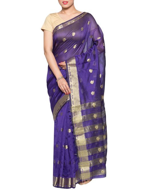 delicate golden paisley woven saree with blouse - 14585645 - Very Small Image - 1
