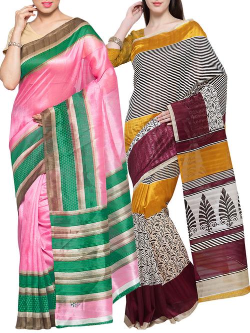 set of 2 multicolored cotton silk saree with blouse - 14585683 - Very Small Image - 1