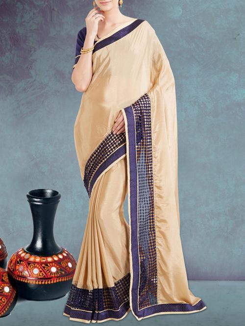 beige bordered saree with blouse - 14587754 - Very Small Image - 1