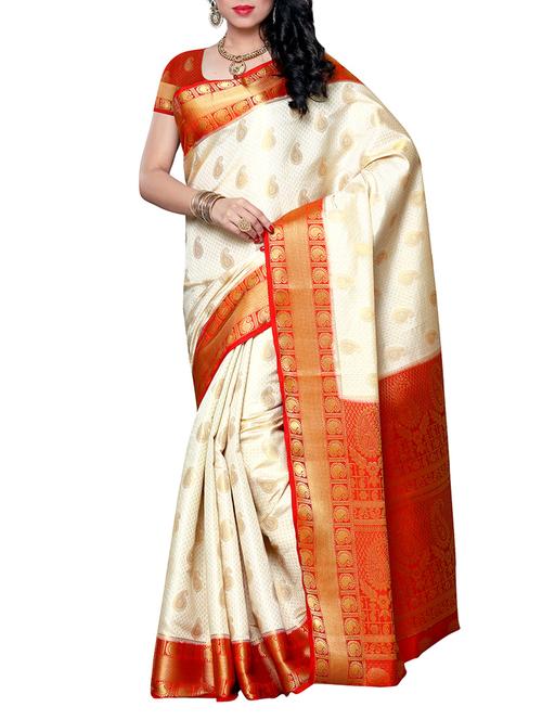 cream silk kanjivaram saree with blouse - 14590579 - Very Small Image - 1
